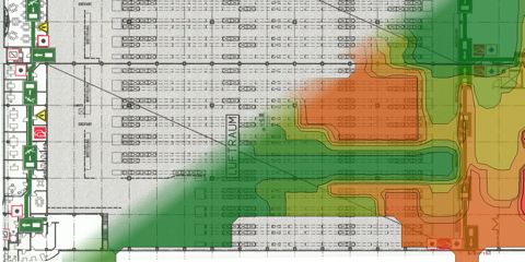 Hallenplan mit überblendeter Funkausleuchtung